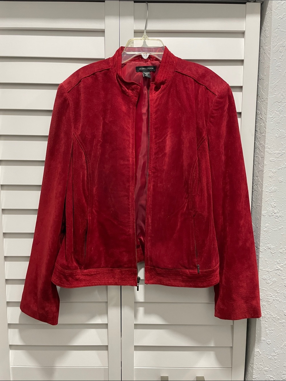 Valerie Steven’s Crimson Red Suede Zip Jacket